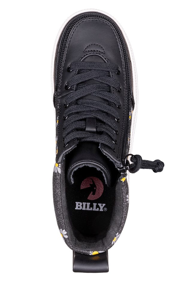 Billy Footwear Kid's Girls High Top Sneakers- Black Daisy - Image 3