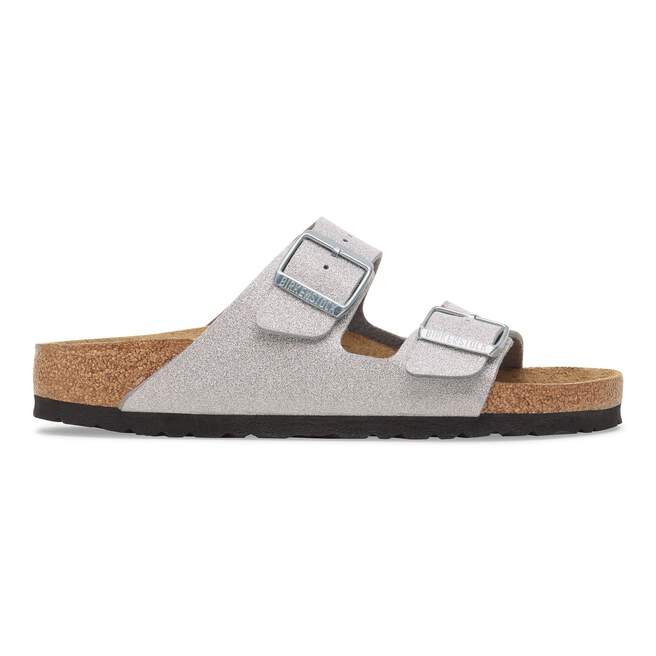 Birkenstock Arizona Sandals- Shiny Glitter Silver Synthetic - Image 2