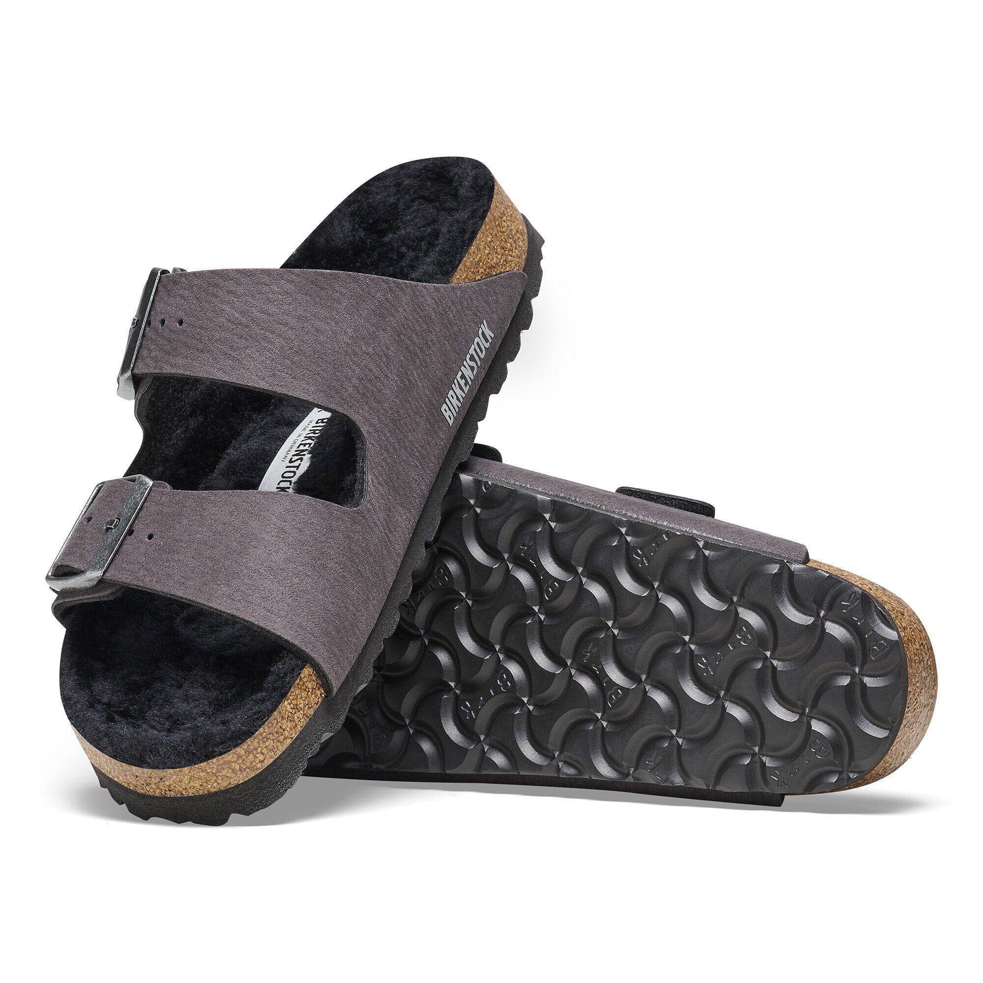 Birkenstock Arizona Shearling Sandals- Desert Dust Black - Image 3