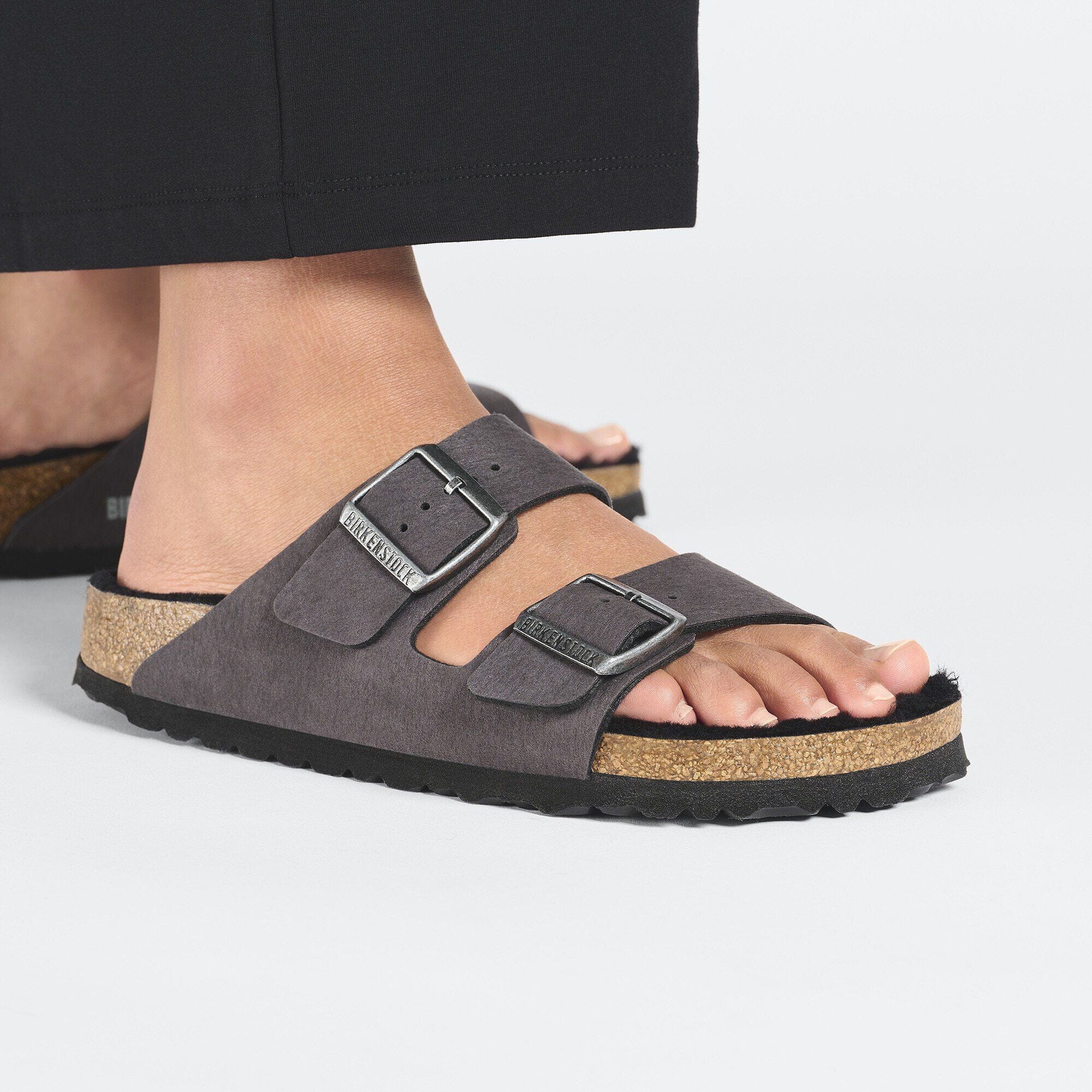 Birkenstock Arizona Shearling Sandals- Desert Dust Black - Image 4