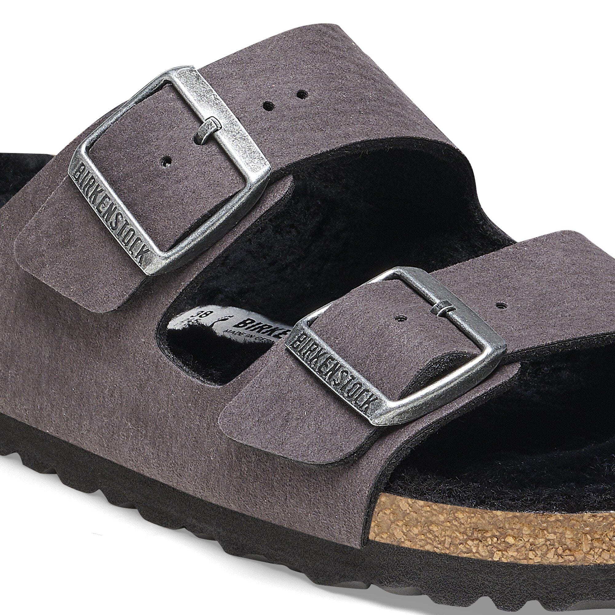 Birkenstock Arizona Shearling Sandals- Desert Dust Black - Image 6