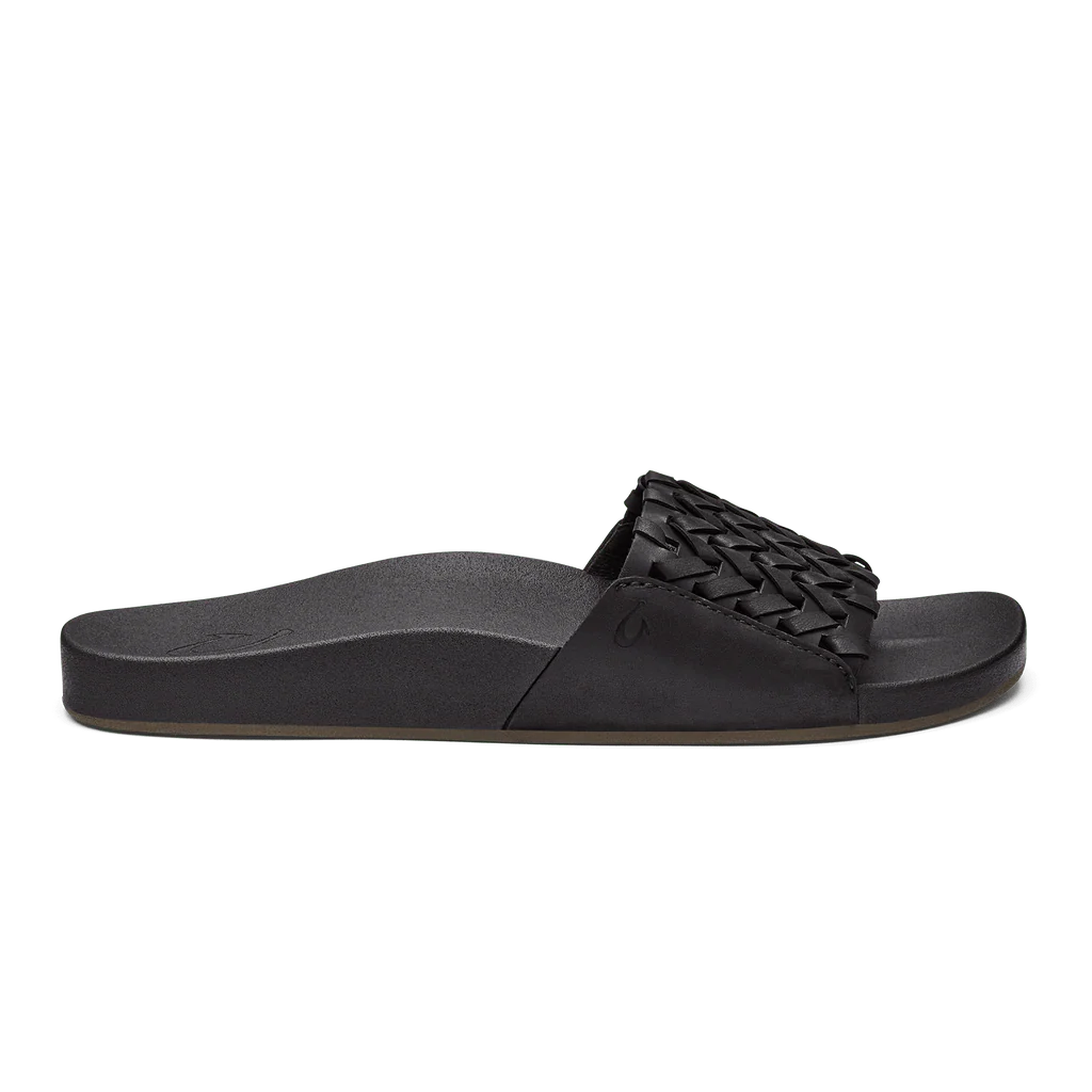 OluKai Women's Kamola Leather Slides- Black