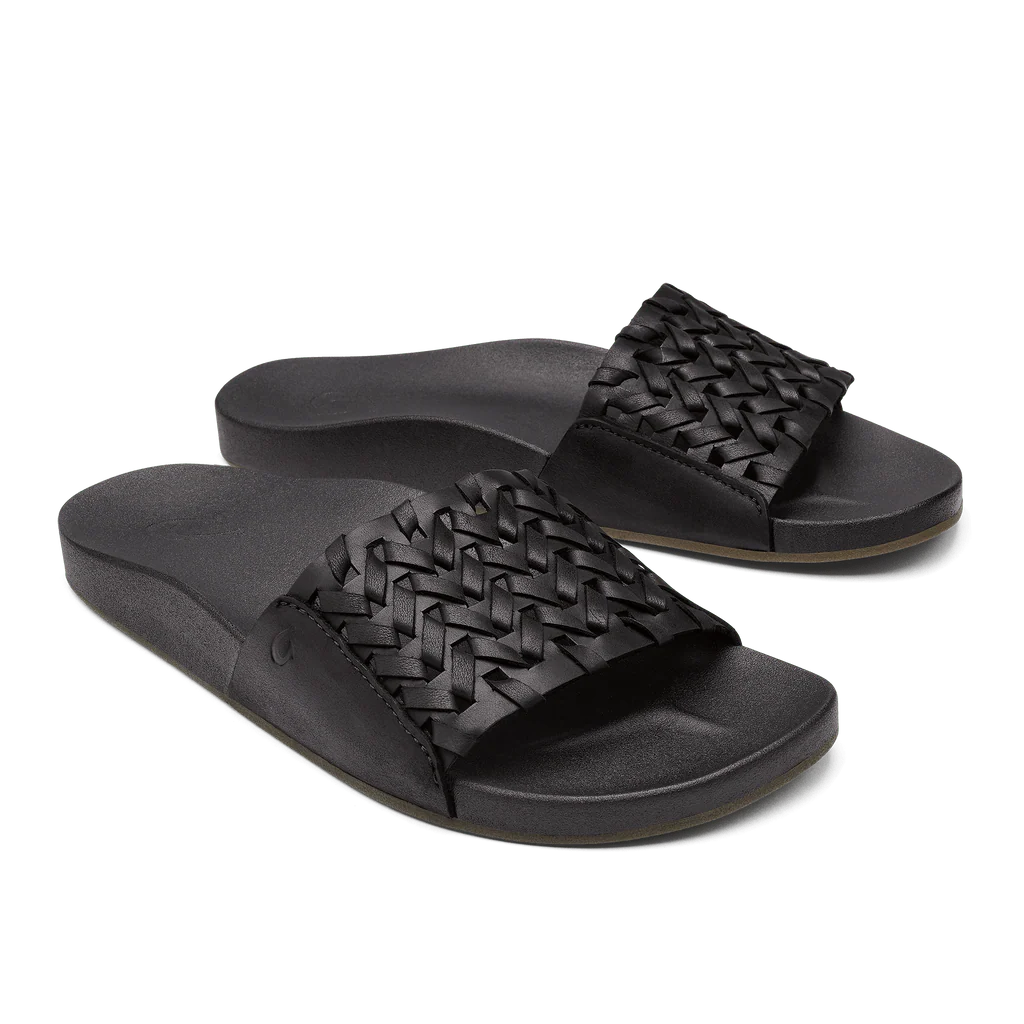 OluKai Women's Kamola Leather Slides- Black - Image 2