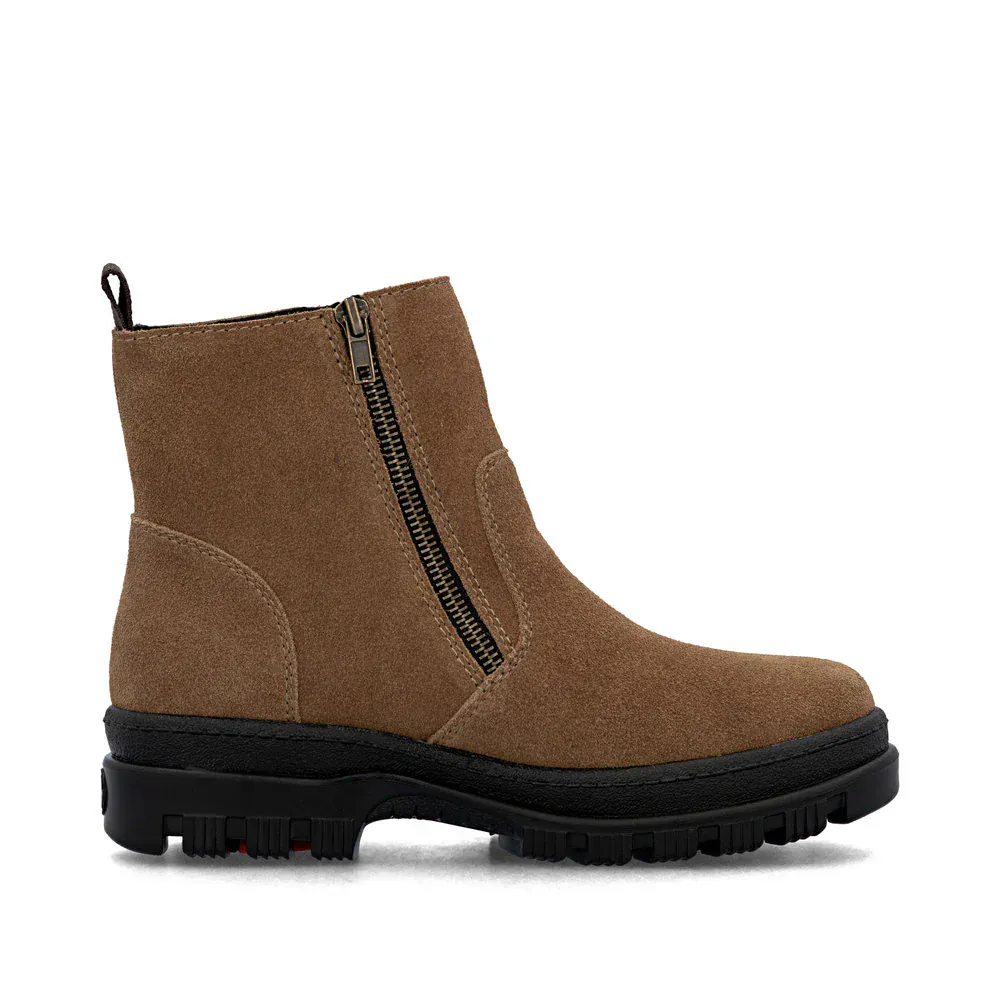 Rieker Women's X8251-24 Waterproof Double Zip Ice Grip Boots- Brown