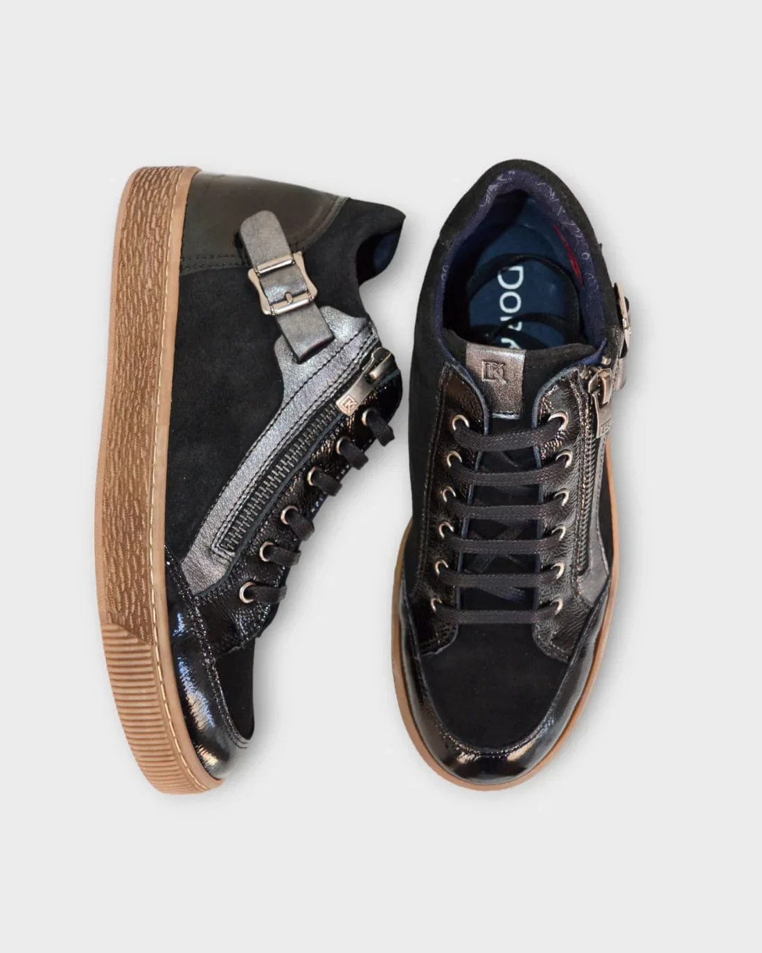 Dorking Women's Deli Lace & Zip Sneakers- Negro/ Plomo - Image 3