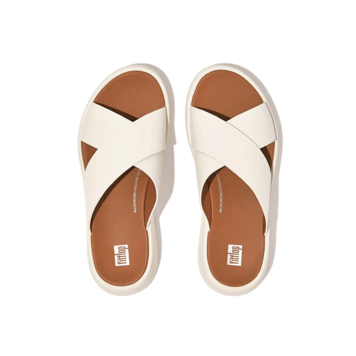 FitFlop Women's F-Mode Leather Flatform Cross Slides- Cream - Image 3