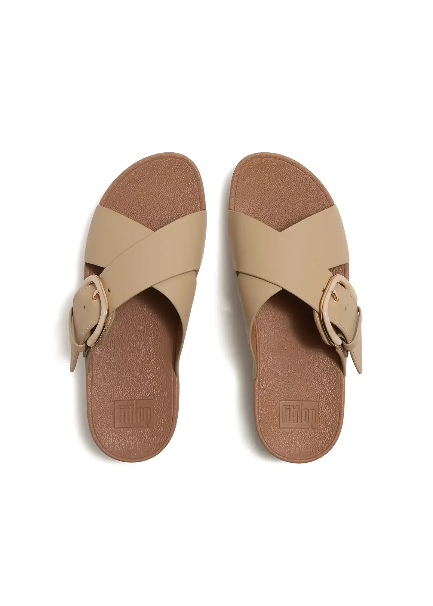 FitFlop Women's Lulu Resin Buckle Leather Cross Slides- Cappucino - Image 2