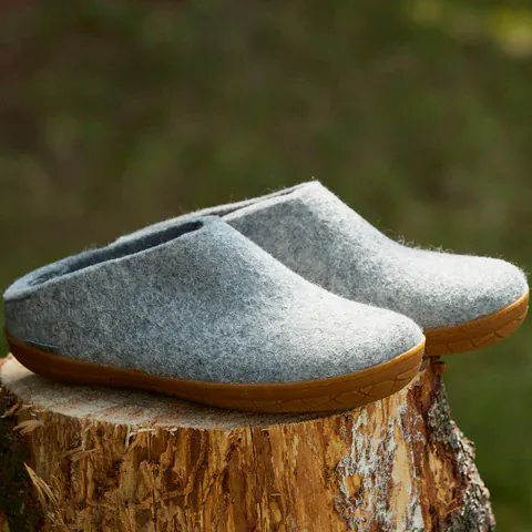 Glerups Rubber Sole Open Heel Slippers- Grey - Image 5