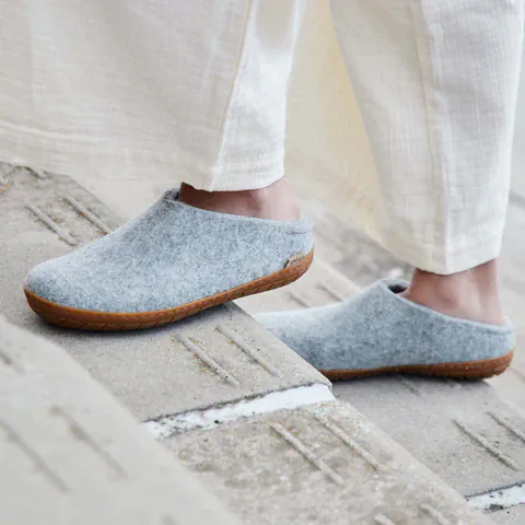 Glerups Rubber Sole Open Heel Slippers- Grey - Image 6