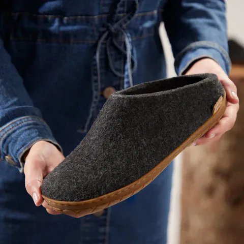 Glerups Rubber Sole Open Heel Slippers- Charcoal - Image 5