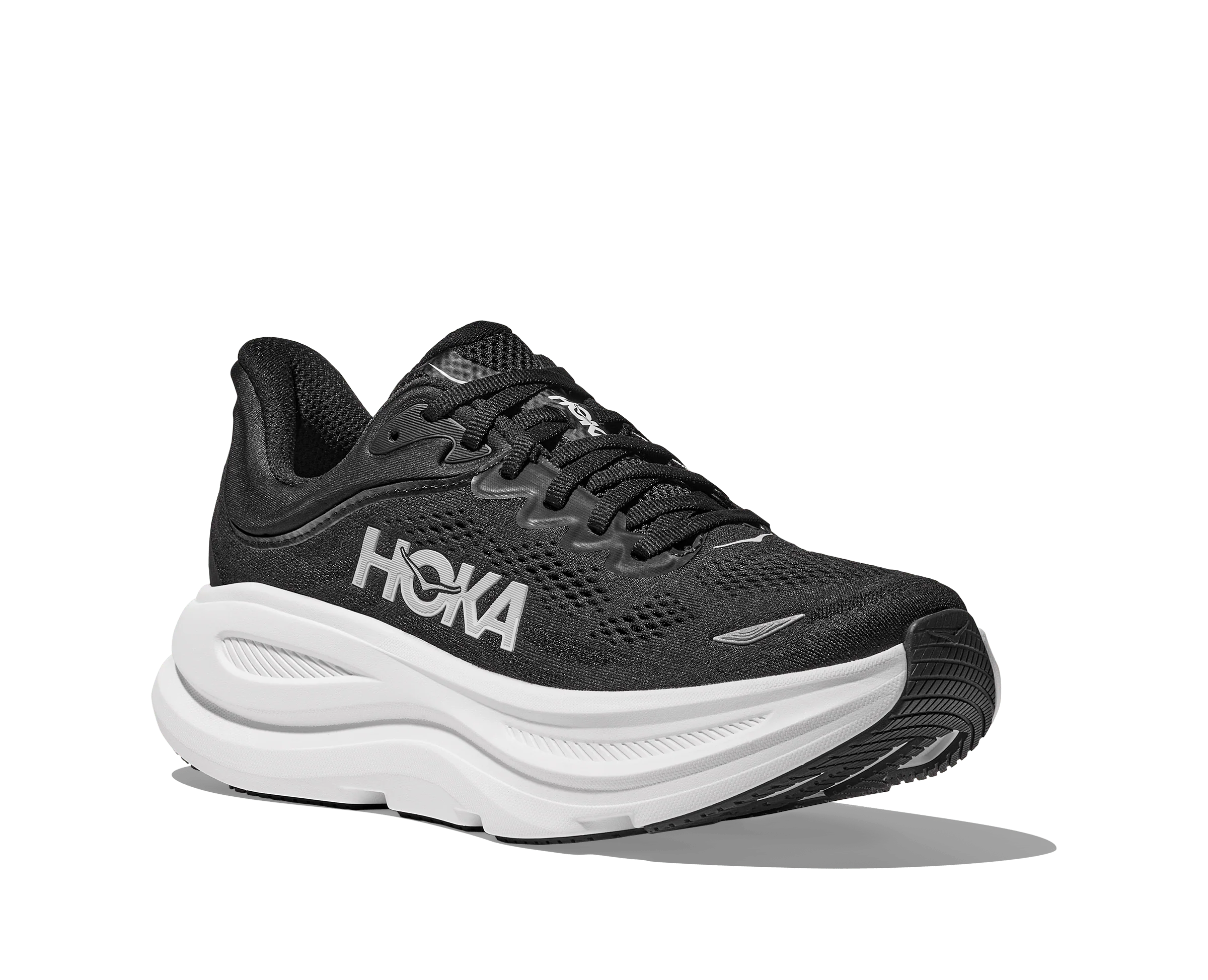 Hoka Women's Bondi 9 Running Shoes- Black/ White - Image 4