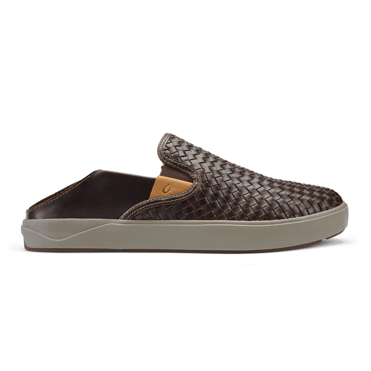 OluKai Men's Lae'ahi Lauhala Leather Slip Ons- Dark Wood - Image 2