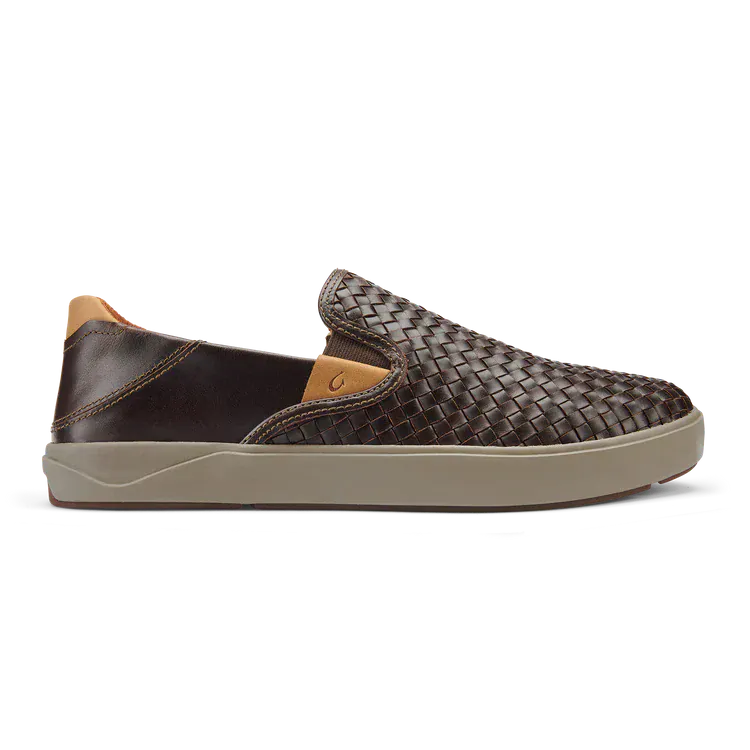 OluKai Men's Lae'ahi Lauhala Leather Slip Ons- Dark Java