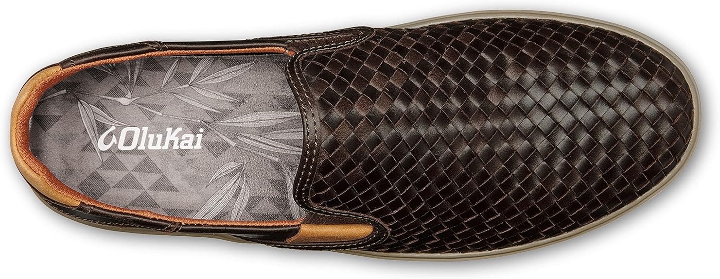 OluKai Men's Lae'ahi Lauhala Leather Slip Ons- Dark Java - Image 3