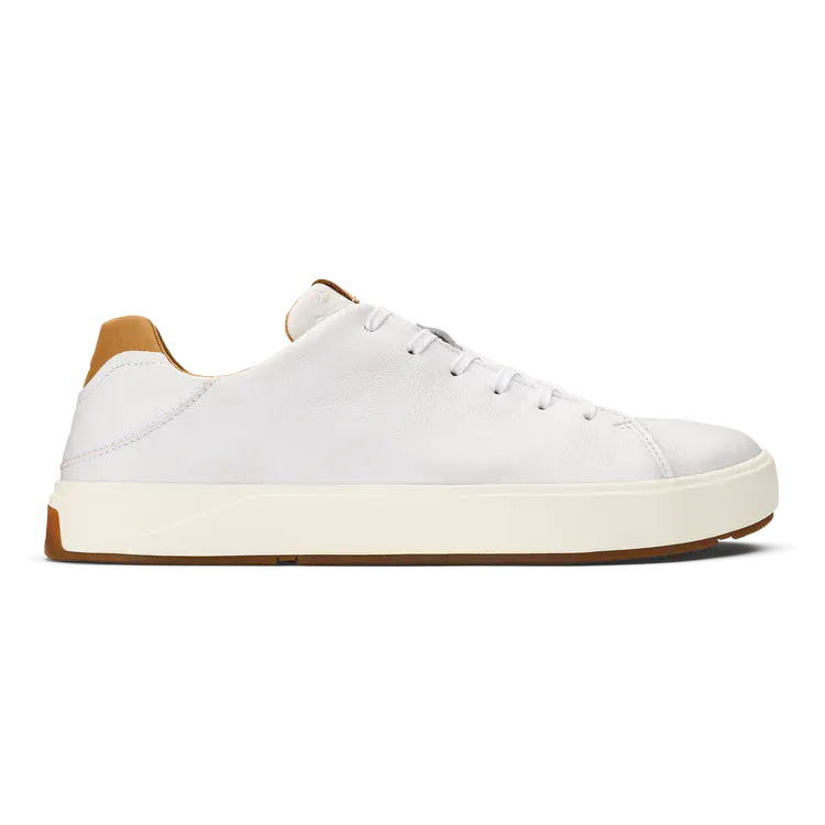 OluKai Men's Lae'ahi Li'Ili Leather Sneakers- Bright White