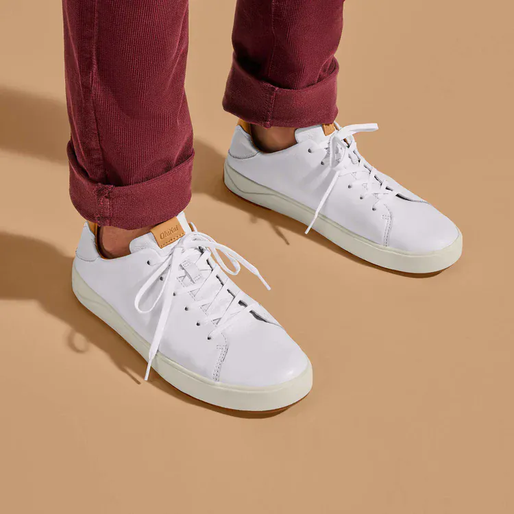 OluKai Men's Lae'ahi Li'Ili Leather Sneakers- Bright White - Image 9