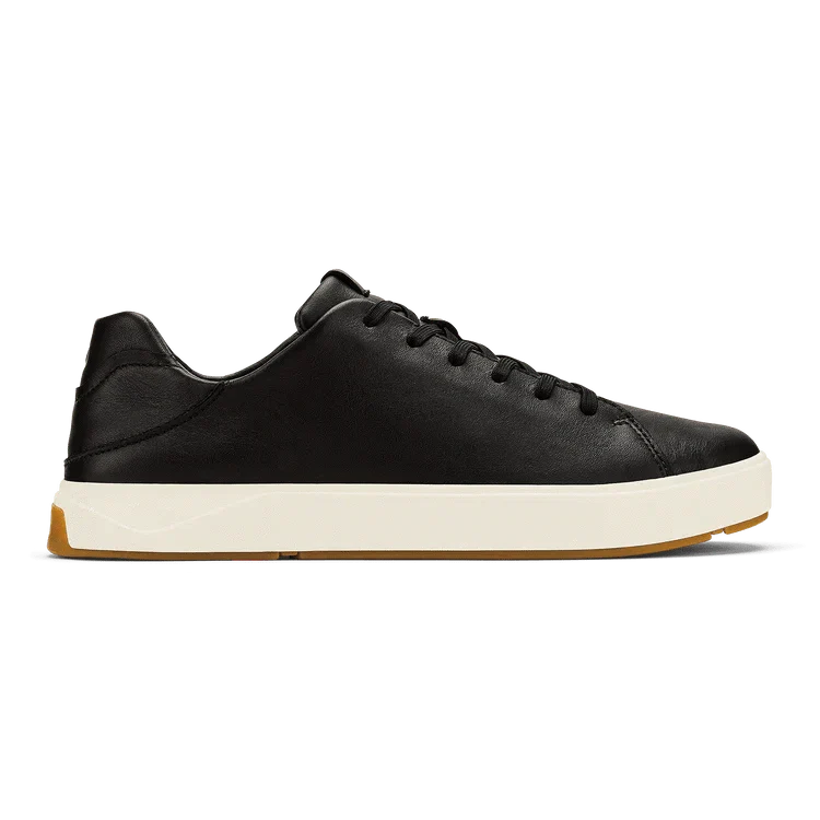 OluKai Men's Lae'ahi Li'Ili Leather Sneakers- Onyx/ Onyx