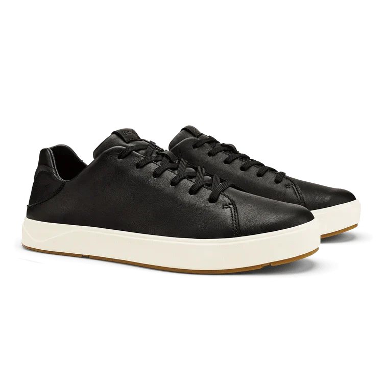 OluKai Men's Lae'ahi Li'Ili Leather Sneakers- Onyx/ Onyx - Image 3