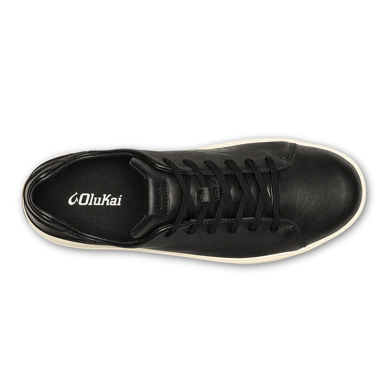 OluKai Men's Lae'ahi Li'Ili Leather Sneakers- Onyx/ Onyx - Image 4