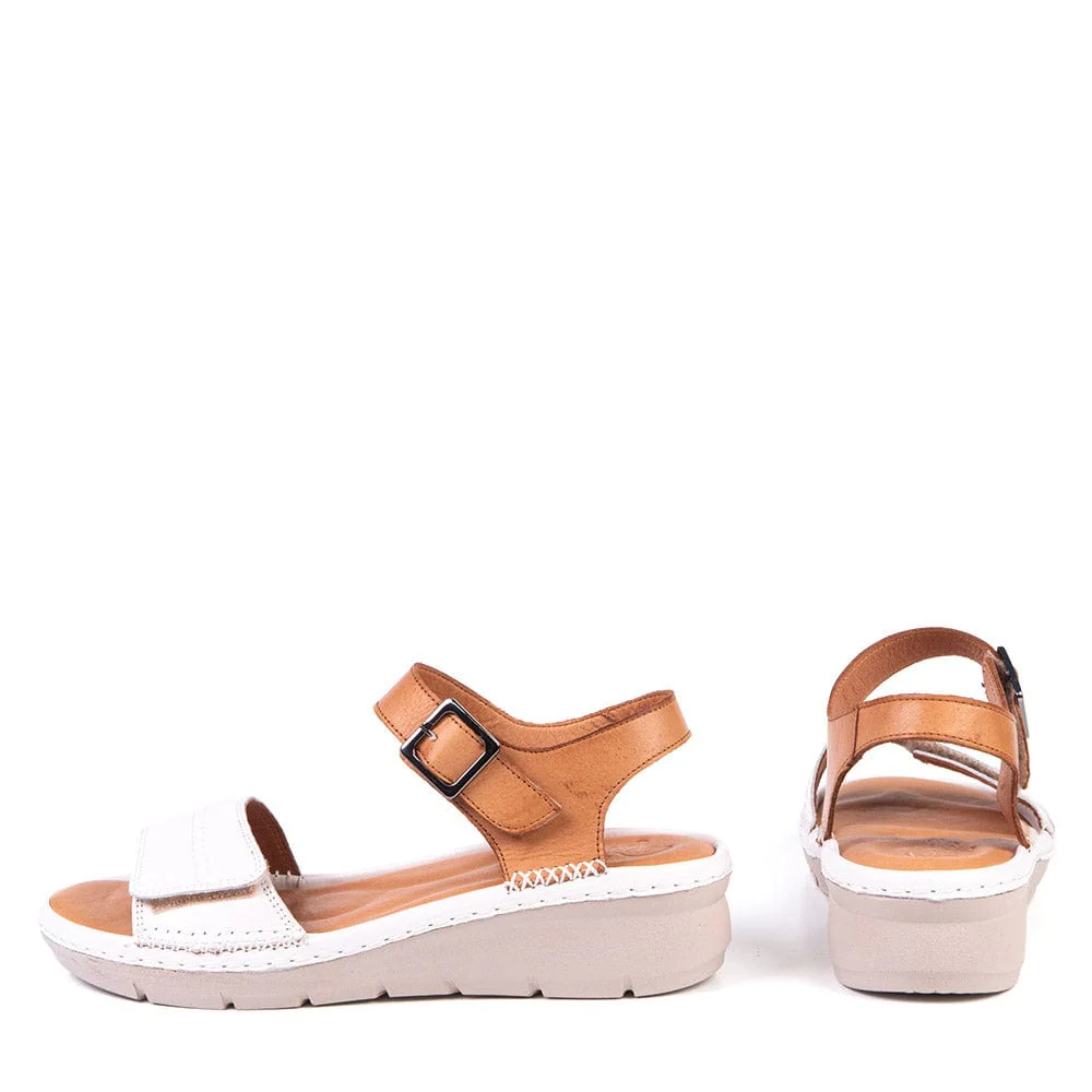 Portofino Women's Emilia Wedge Sandals- White/ Tan - Image 3
