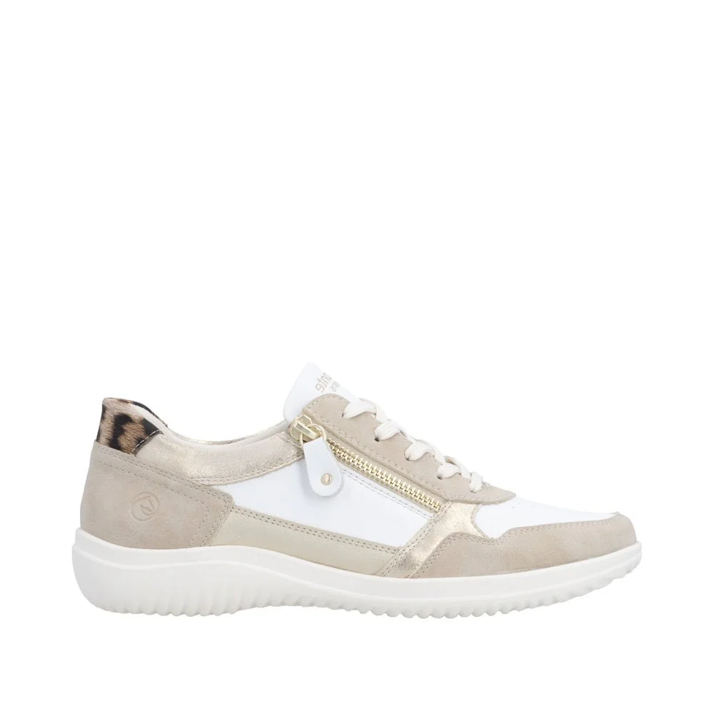 Remonte Women's D1E06-82 Lace & Zip Sneakers- White/ Gold