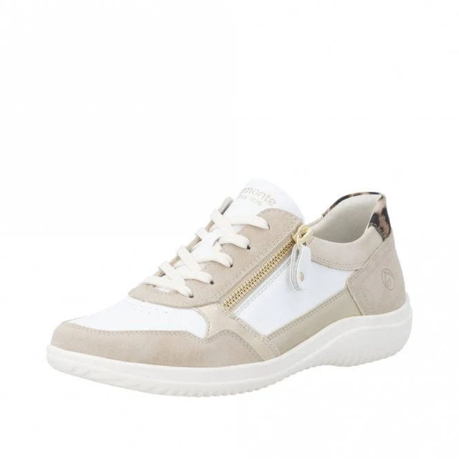Remonte Women's D1E06-82 Lace & Zip Sneakers- White/ Gold - Image 2