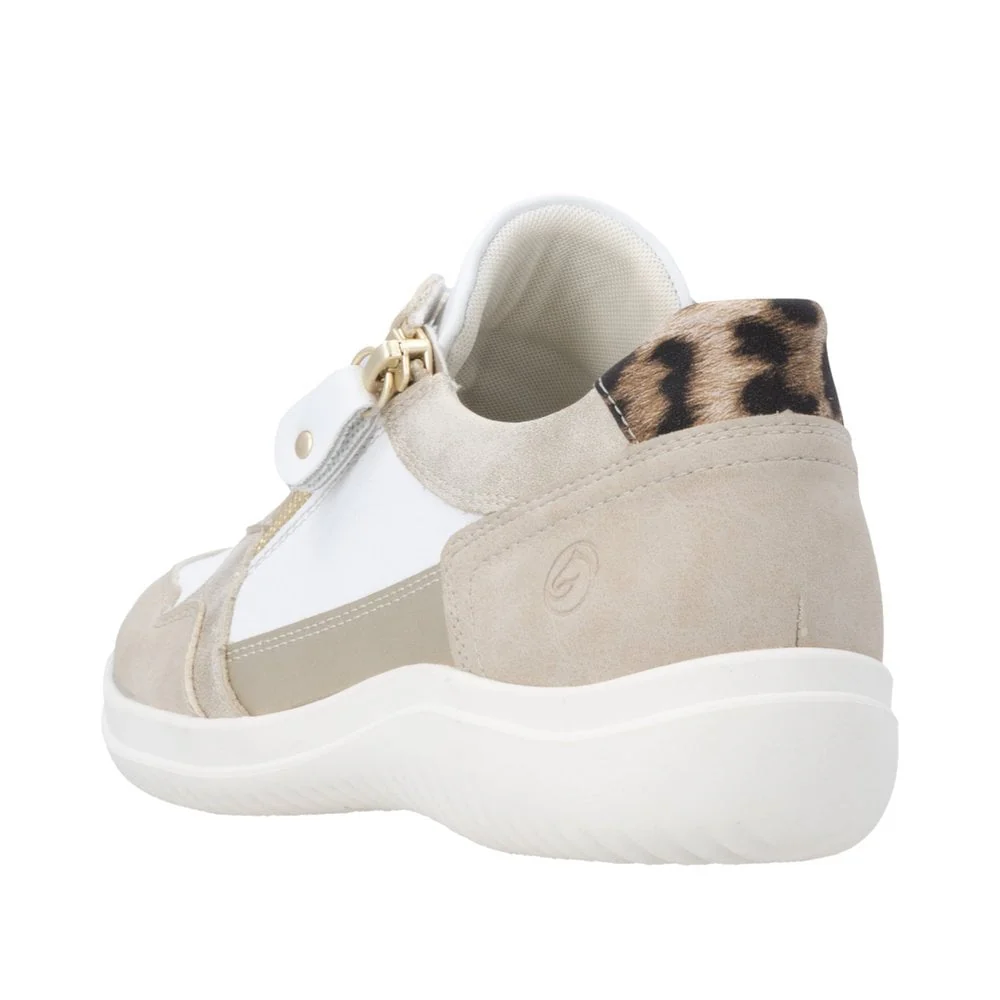 Remonte Women's D1E06-82 Lace & Zip Sneakers- White/ Gold - Image 5