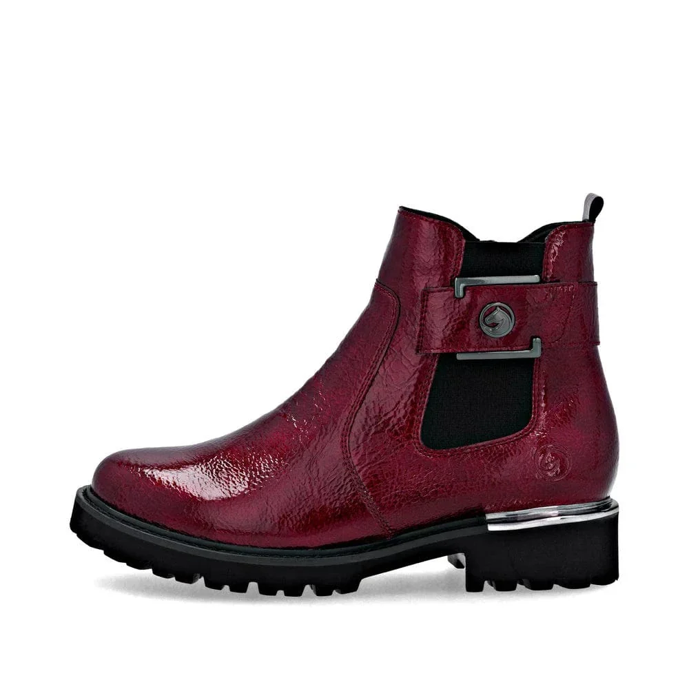 Remonte Women's D8684-33 Short Chelsea Boots- Red Patent - Image 6