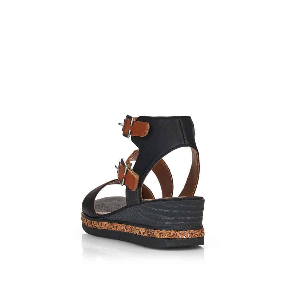 Remonte Women's D3052-01 Ankle Strap Wedge Sandals- Black - Image 2