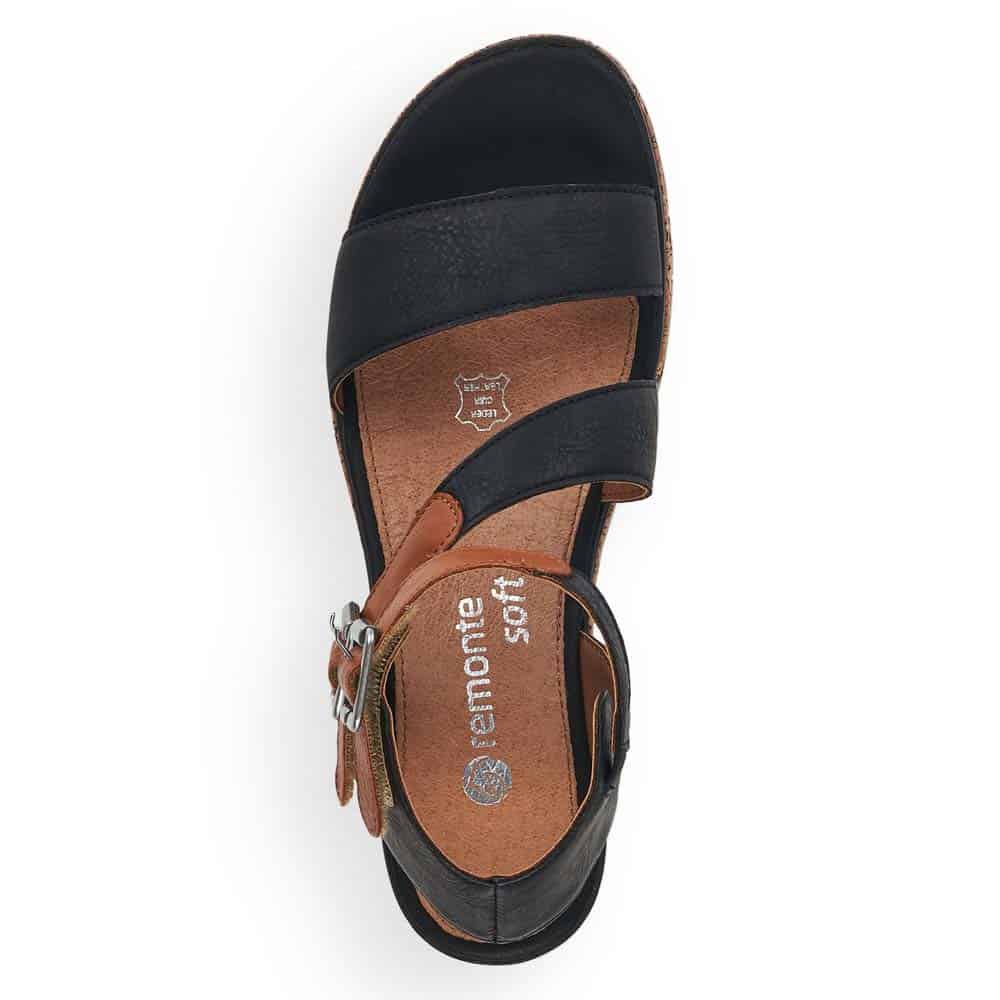 Remonte Women's D3052-01 Ankle Strap Wedge Sandals- Black - Image 3
