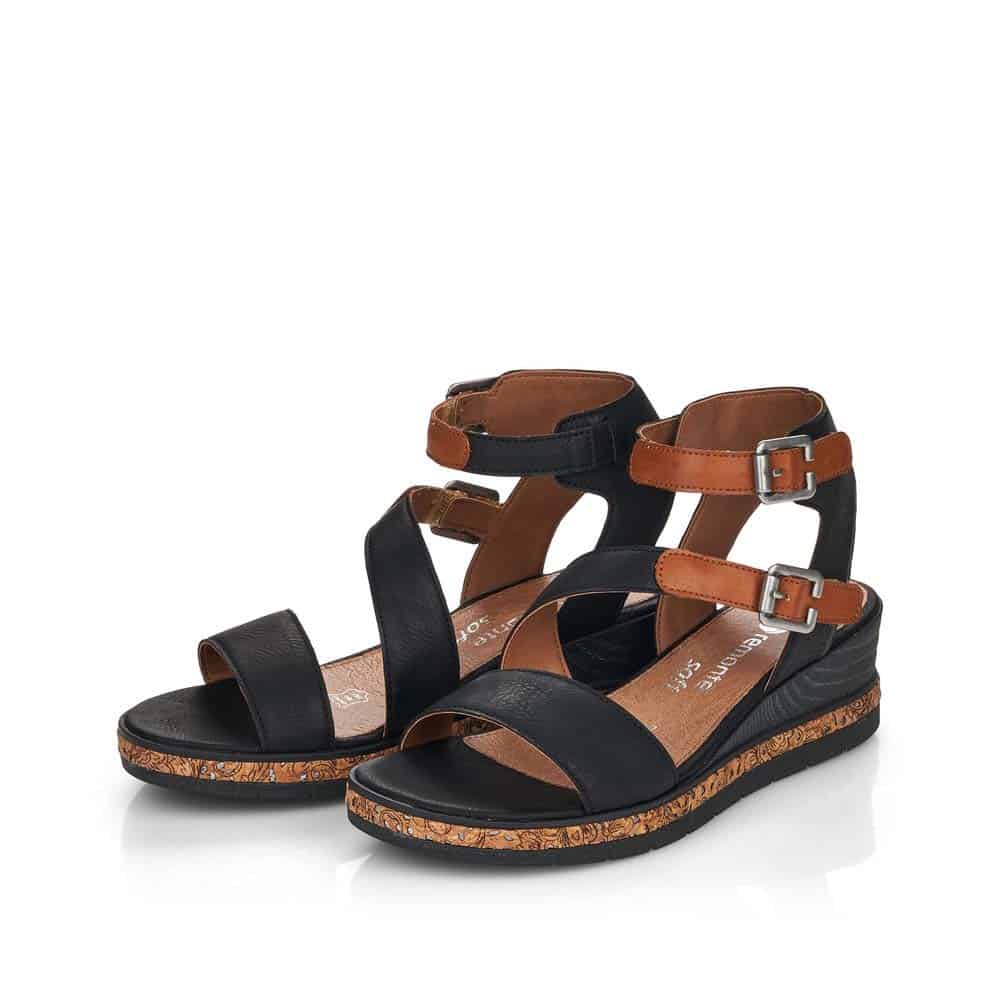 Remonte Women's D3052-01 Ankle Strap Wedge Sandals- Black - Image 6