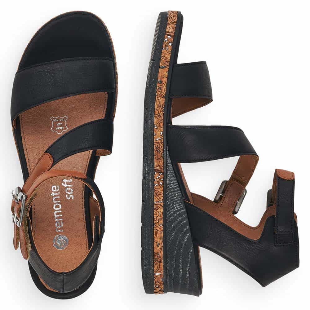 Remonte Women's D3052-01 Ankle Strap Wedge Sandals- Black - Image 8