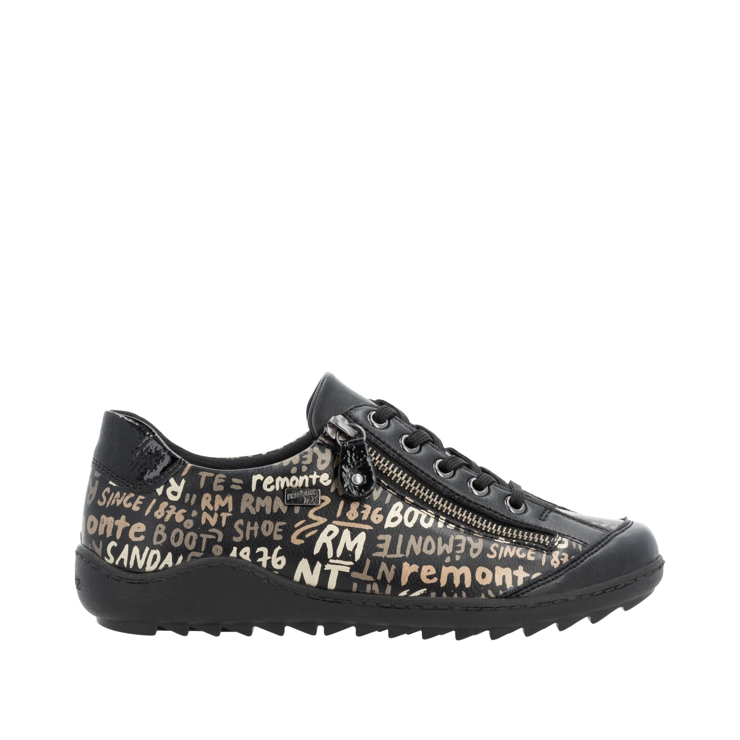 Remonte Women's R1402-09 Lace & Zip Sneakers- Black Writing