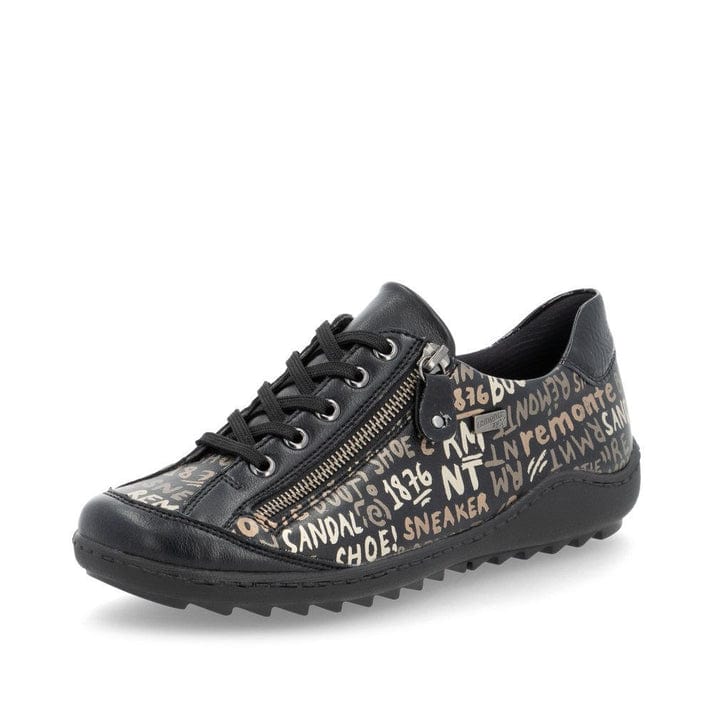 Remonte Women's R1402-09 Lace & Zip Sneakers- Black Writing - Image 2