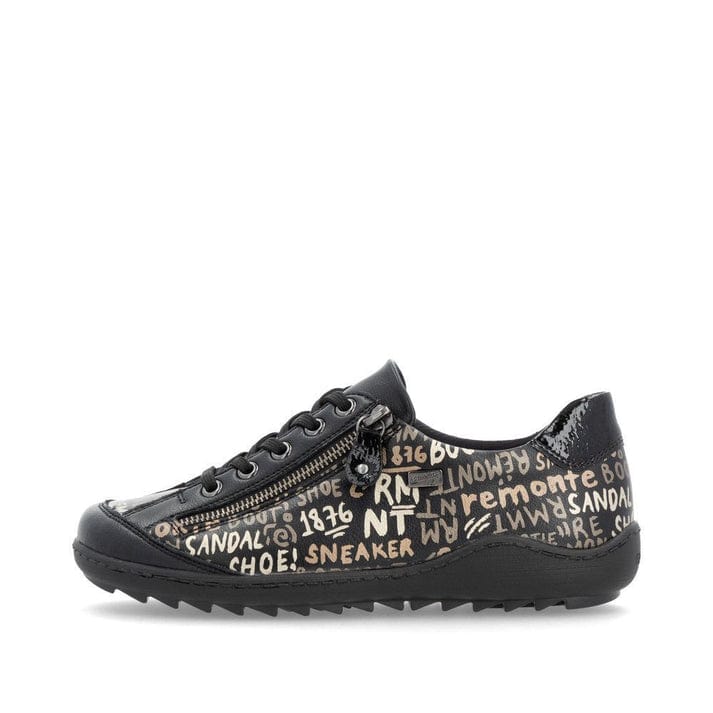 Remonte Women's R1402-09 Lace & Zip Sneakers- Black Writing - Image 3