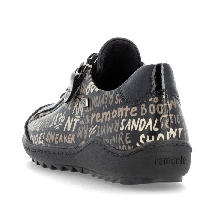 Remonte Women's R1402-09 Lace & Zip Sneakers- Black Writing - Image 4
