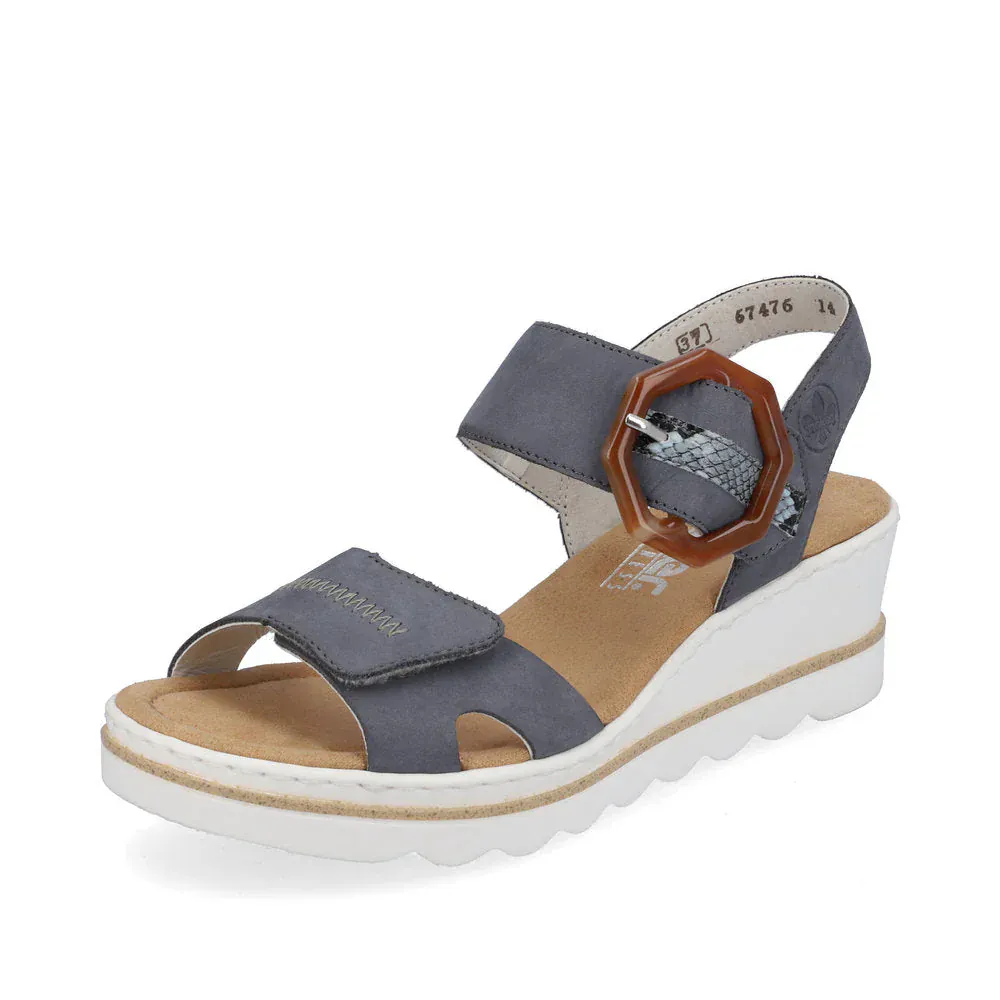 Rieker Women's 67476-14 Heeled Wedge Sandals- Blue Combi - Image 2