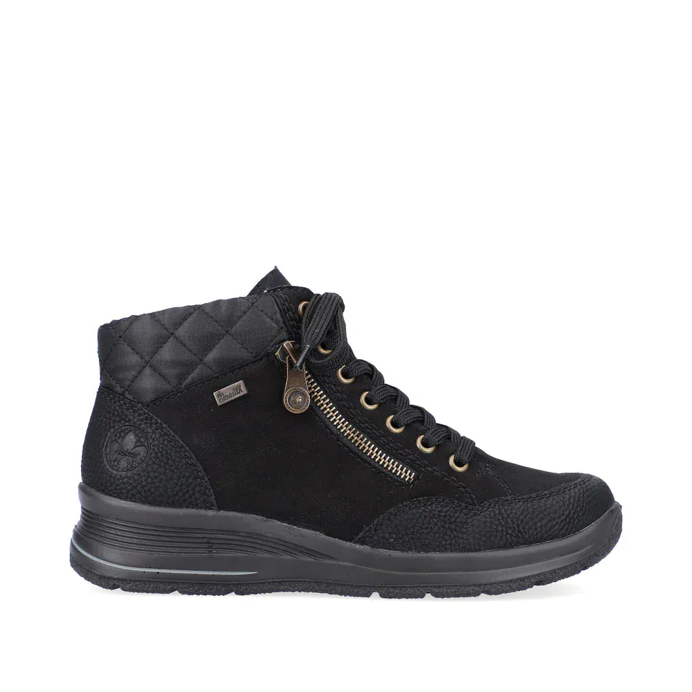 Rieker Women's L7701-00 Lace & Zip Ankle Boots- Black