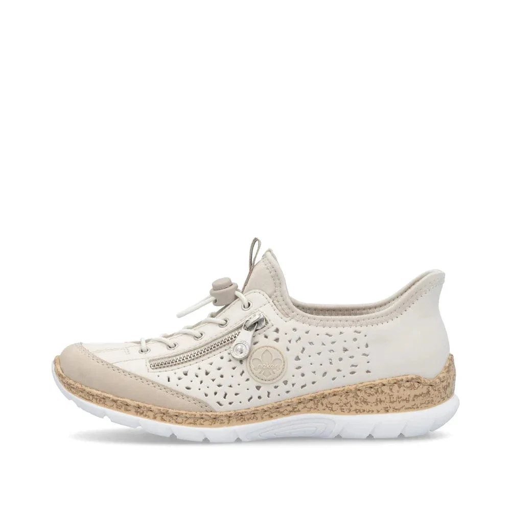 Rieker Women's N42V3-60 Eikezip Perf Sneakers- Cream - Image 5