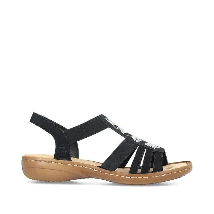 Rieker Women's 60875-00 Elastic Slingback Sandals- Black