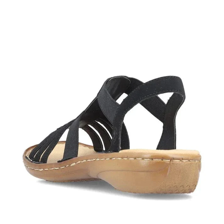 Rieker Women's 60875-00 Elastic Slingback Sandals- Black - Image 3