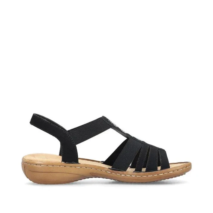 Rieker Women's 60875-00 Elastic Slingback Sandals- Black - Image 4