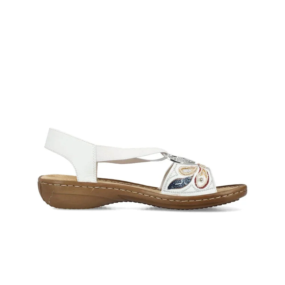 Rieker Women's 608B4-80 Elastic Slingback Sandals- White Combi