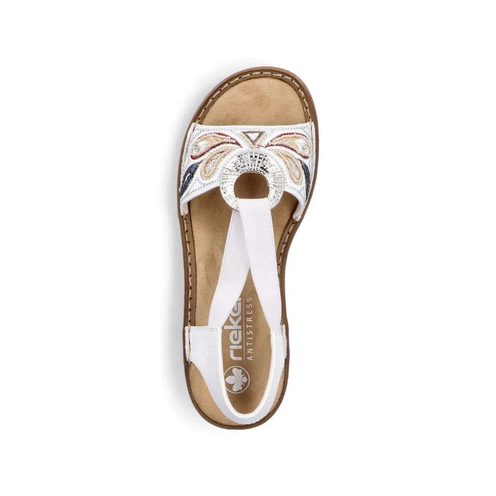 Rieker Women's 608B4-80 Elastic Slingback Sandals- White Combi - Image 4