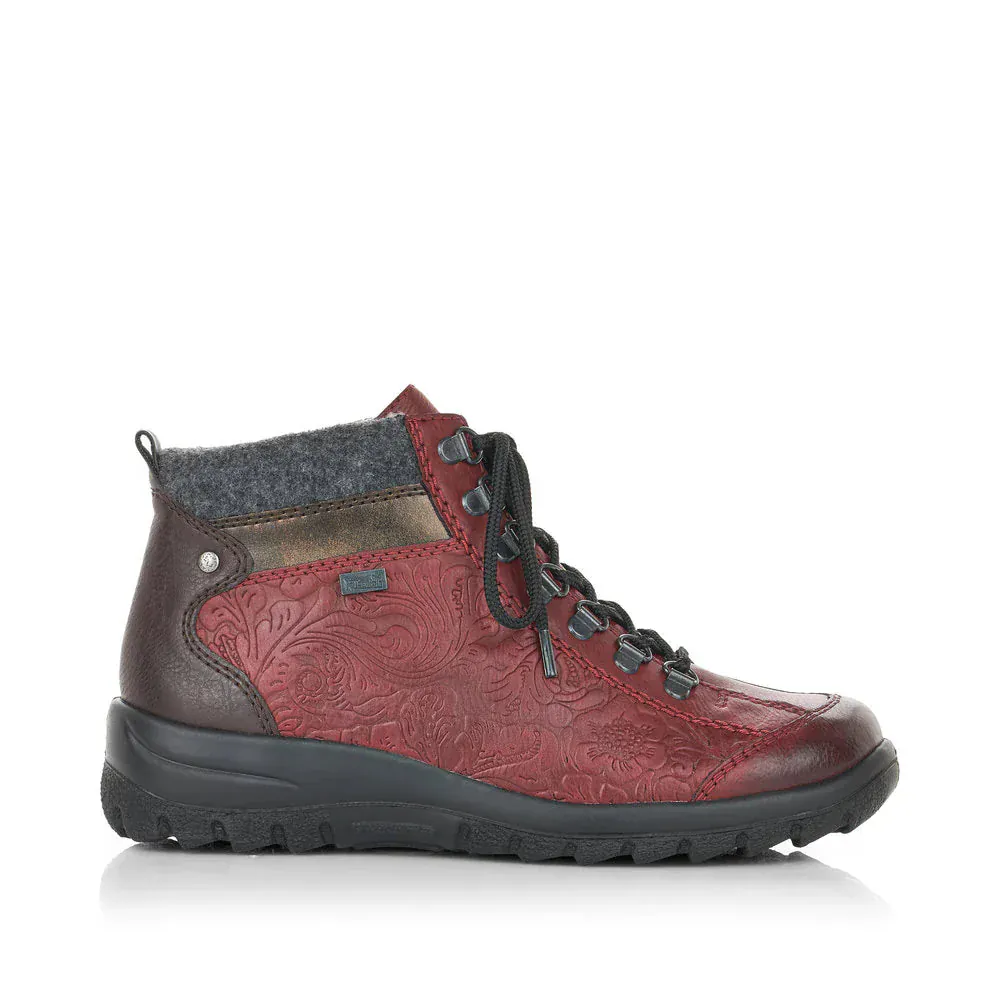 Rieker Women's L7144-35 Lace & Zip Ankle Boots- Red