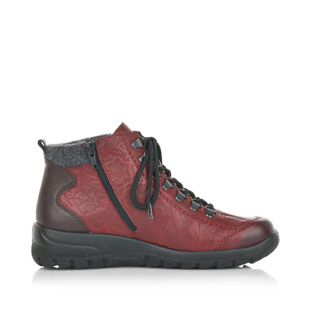 Rieker Women's L7144-35 Lace & Zip Ankle Boots- Red - Image 2