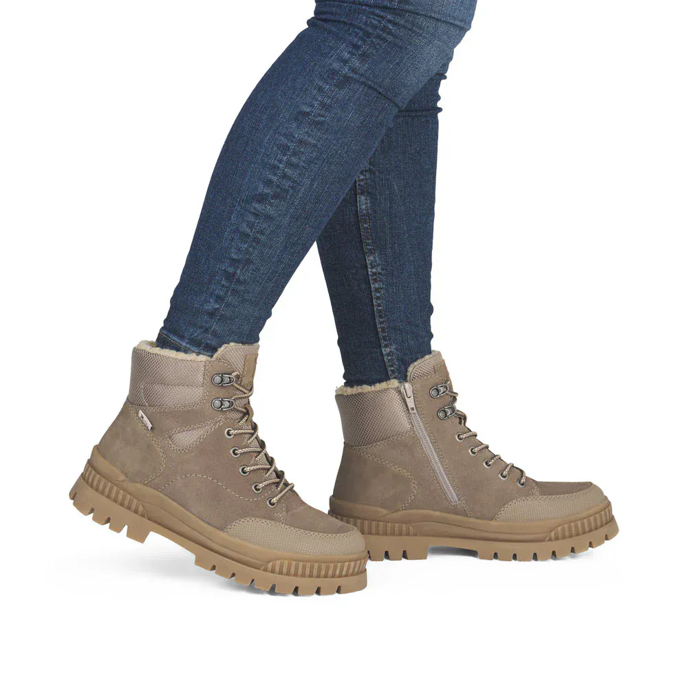 Rieker Women's W2176-64 Lace & Zip Winter Boots- Beige - Image 11