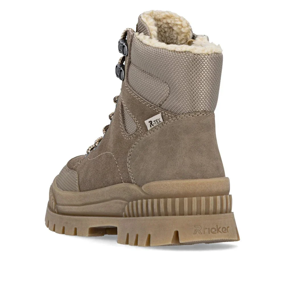 Rieker Women's W2176-64 Lace & Zip Winter Boots- Beige - Image 5