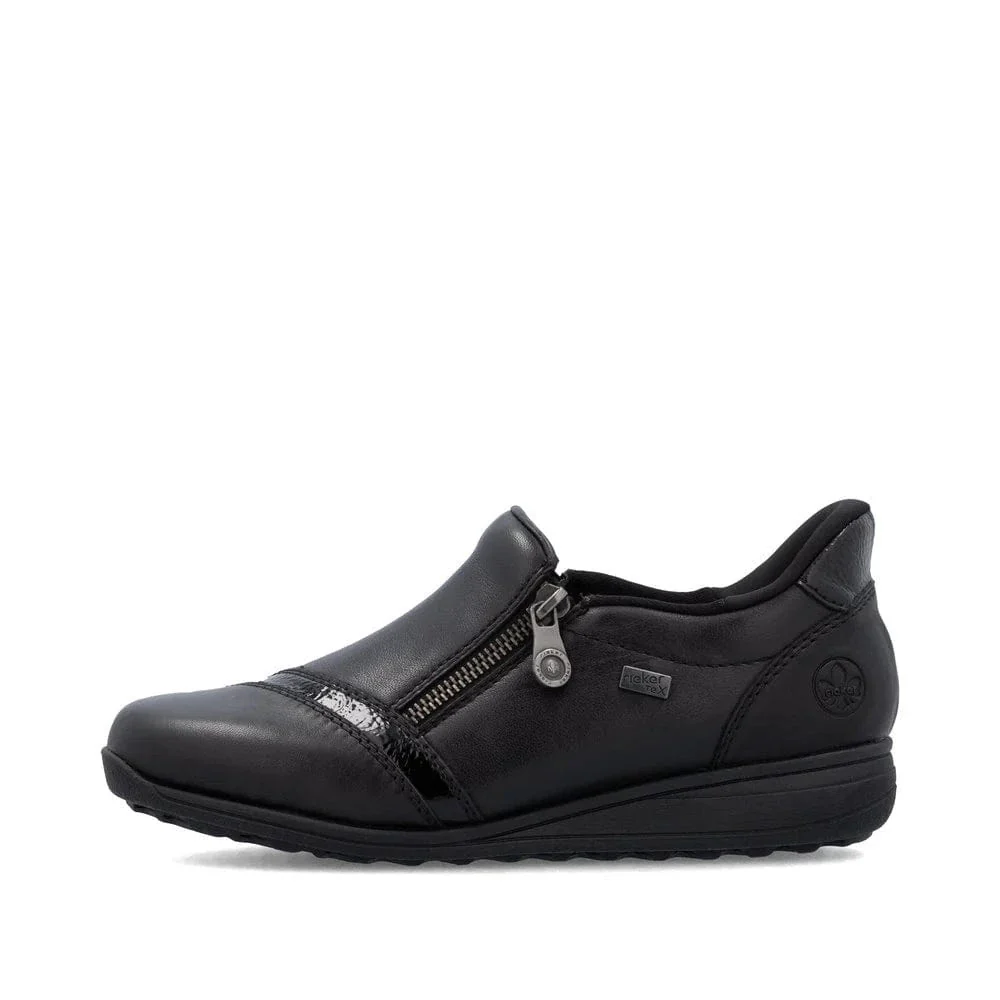 Rieker Women's 47264-00 Zip Loafer Booties- Black - Image 3