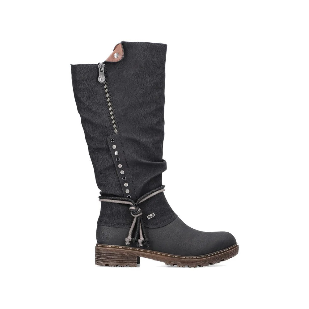 Rieker Women's Z4759-01 Tall Detail Boots- Black